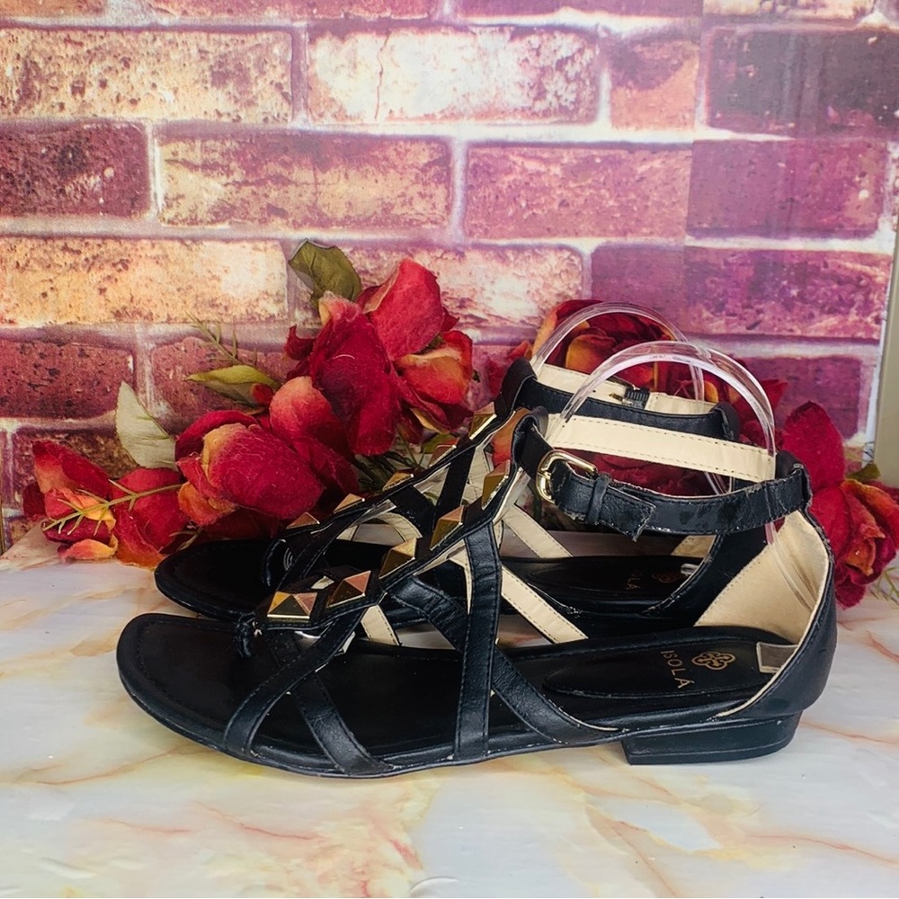 Isola Black and Gold Studded Strappy Gladiator Sandals-